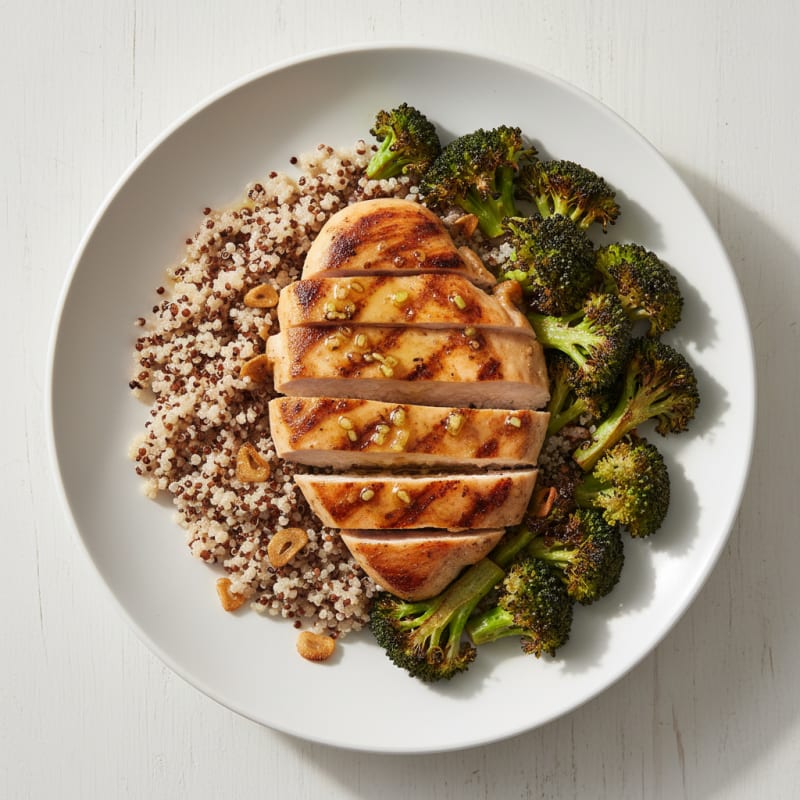 Grilled Chicken Breast with Quinoa and Roasted Broccoli