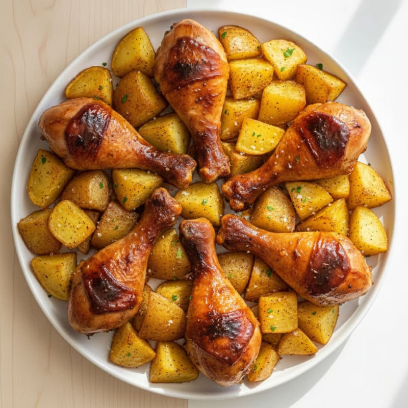 BBQ Chicken Legs with Roasted Potatoes