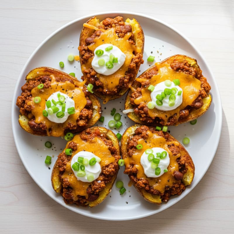 Loaded Chili Cheese Potato Skins