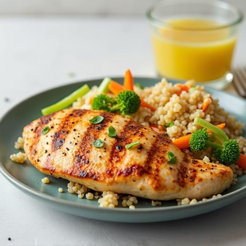 Grilled Chicken Breast with Crunchy Cabbage Slaw and Quinoa