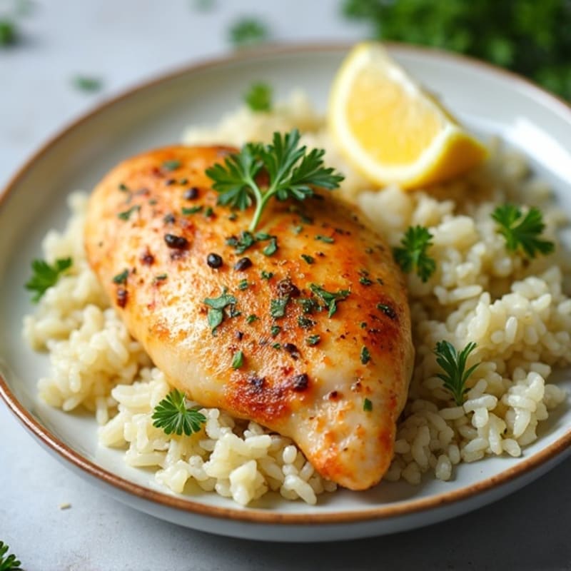 Pan-Seared Lemon Herb Chicken with Fluffy Rice Pilaf