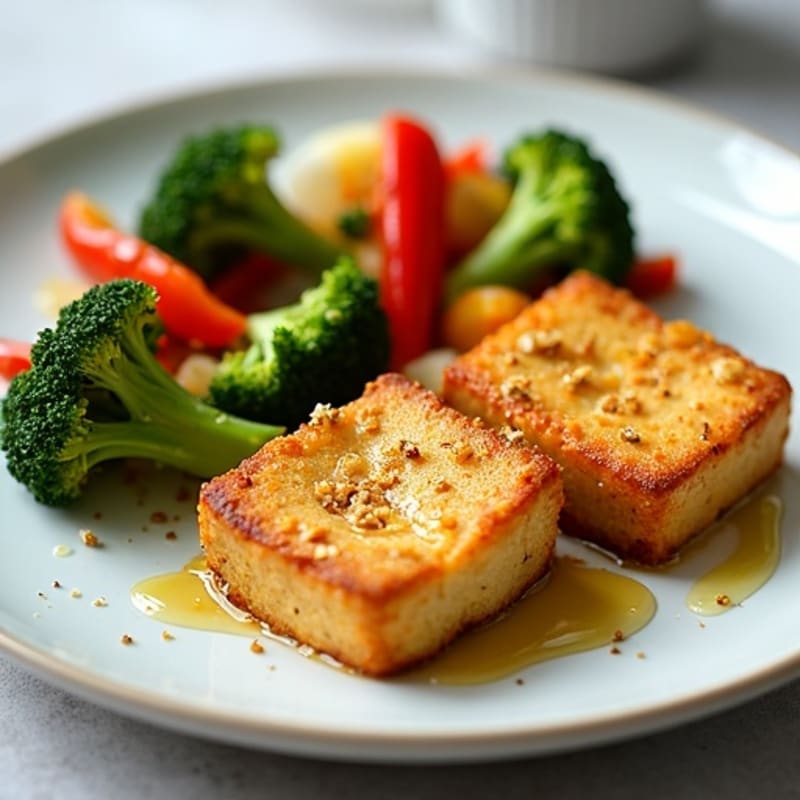 Crispy Baked Tofu with Roasted Broccoli and Bell Peppers