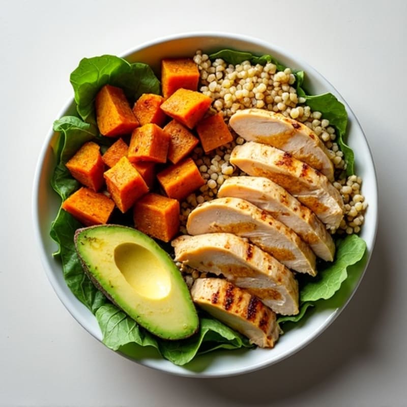 Grilled Chicken and Quinoa Power Bowl with Roasted Sweet Potatoes