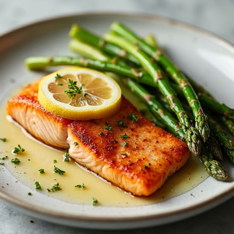 Crispy Pan-Seared Salmon with Roasted Asparagus
