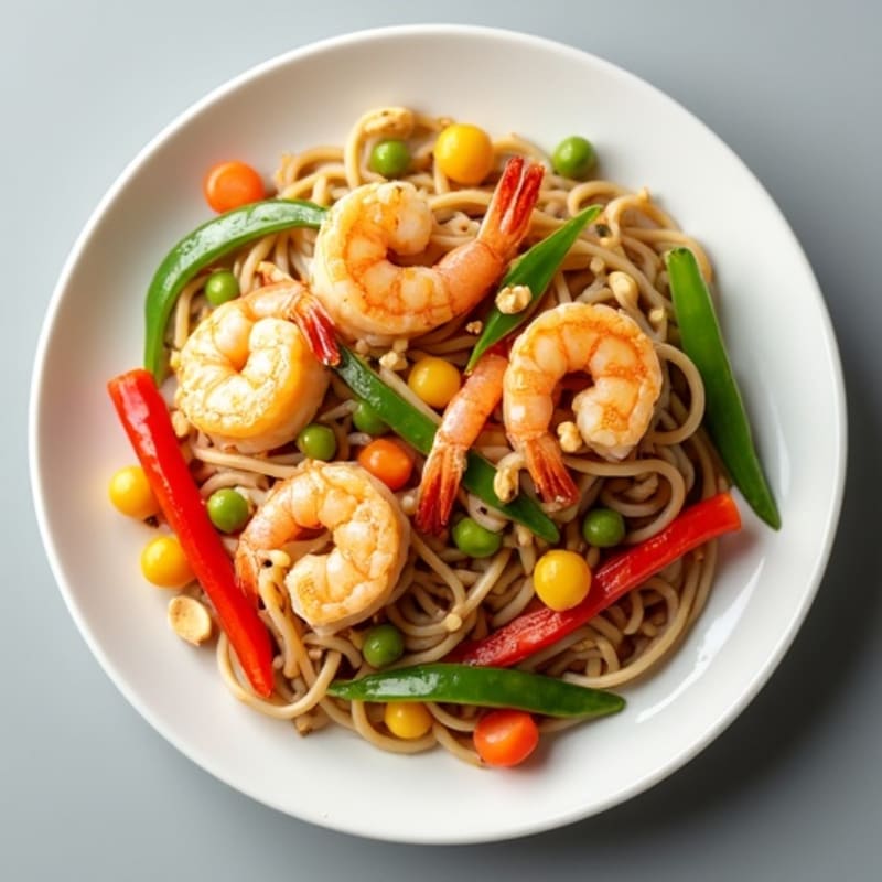 Shrimp Stir-Fried Peanut-Lime Rice Noodles with Crisp Vegetables