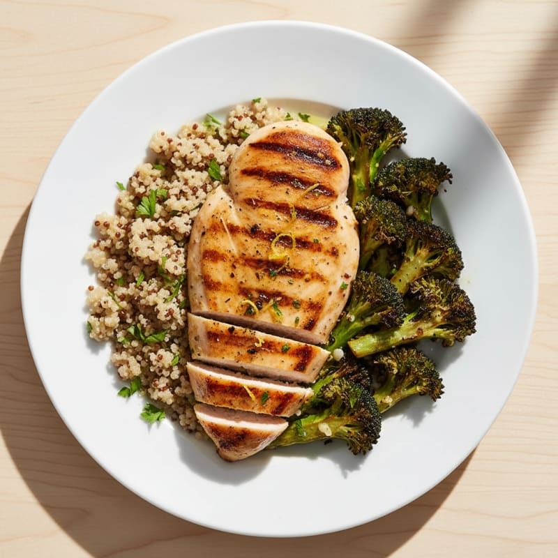 Grilled Chicken Breast with Quinoa and Roasted Broccoli