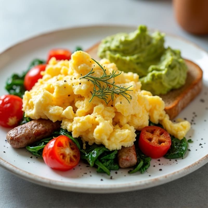 Egg White Scramble with Cottage Cheese and Turkey Sausage