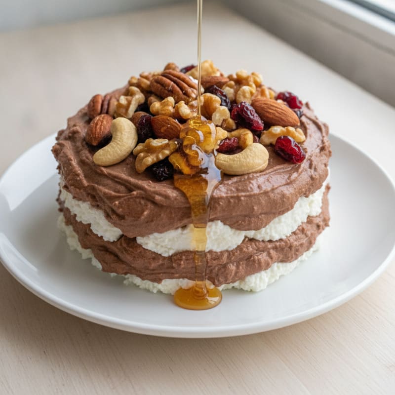 High-Protein Chocolate Yogurt Parfait with Mixed Nuts and Honey