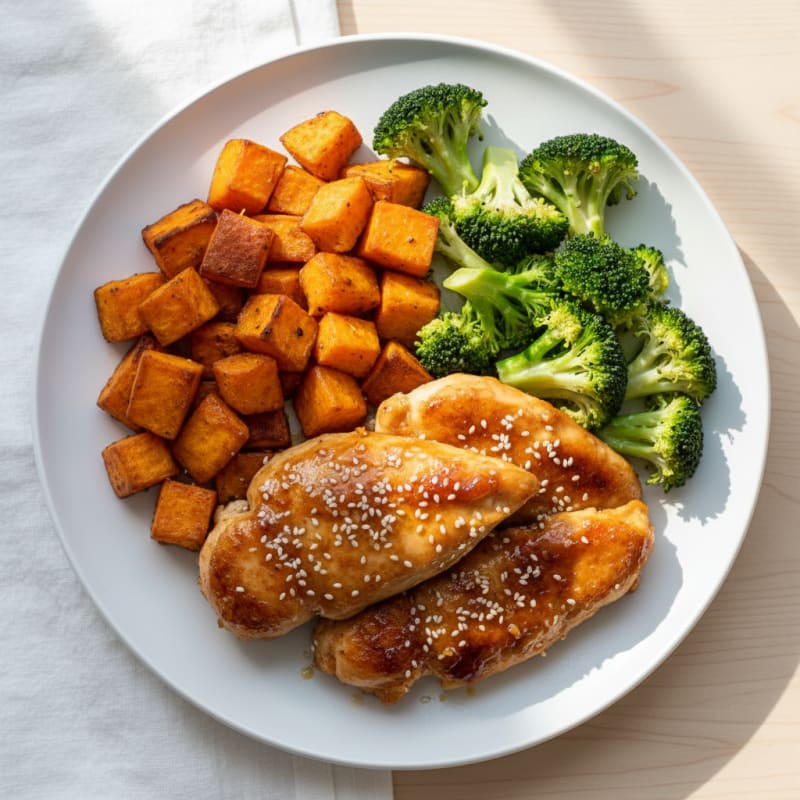 Crispy Honey-Garlic Chicken with Roasted Sweet Potatoes