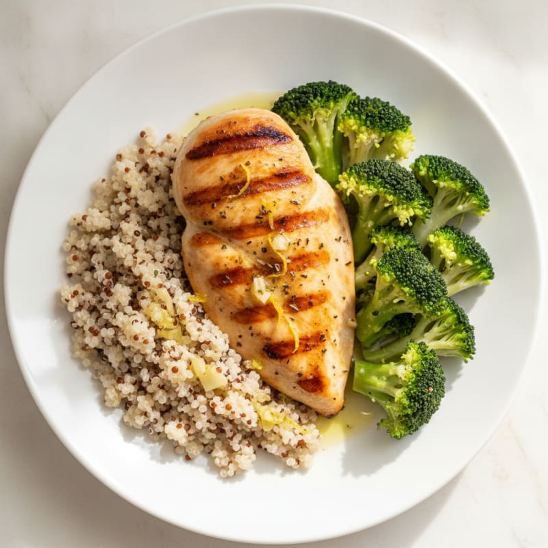 Grilled Chicken Breast with Quinoa and Steamed Broccoli