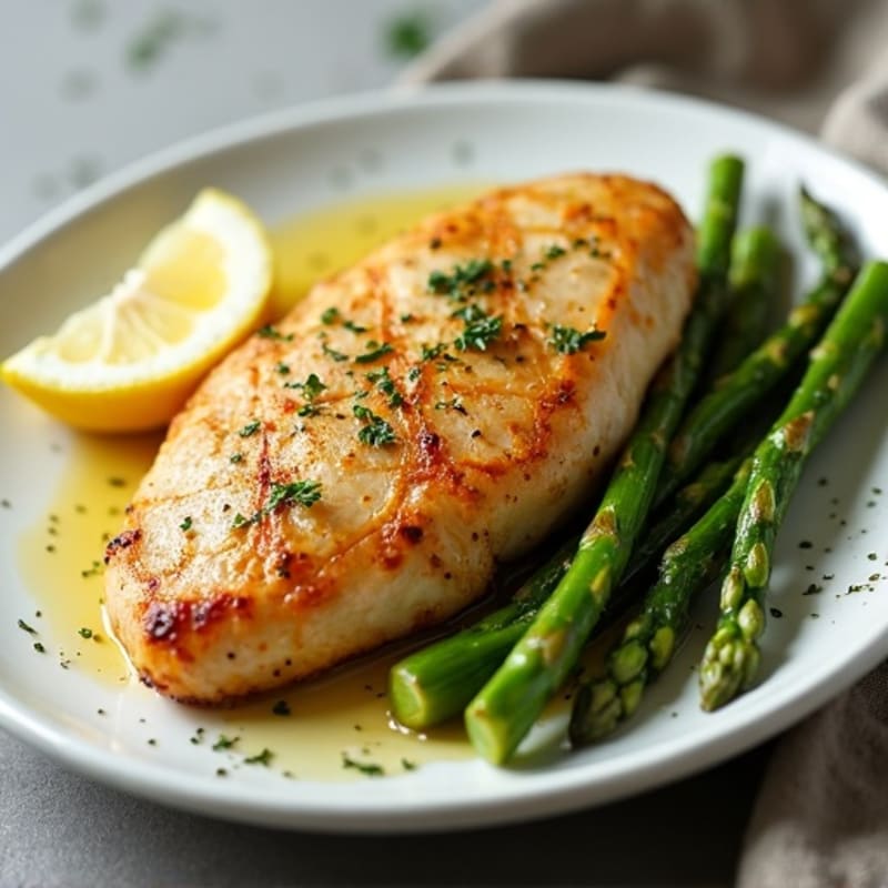Lemon Garlic Pan-Seared Chicken with Roasted Asparagus