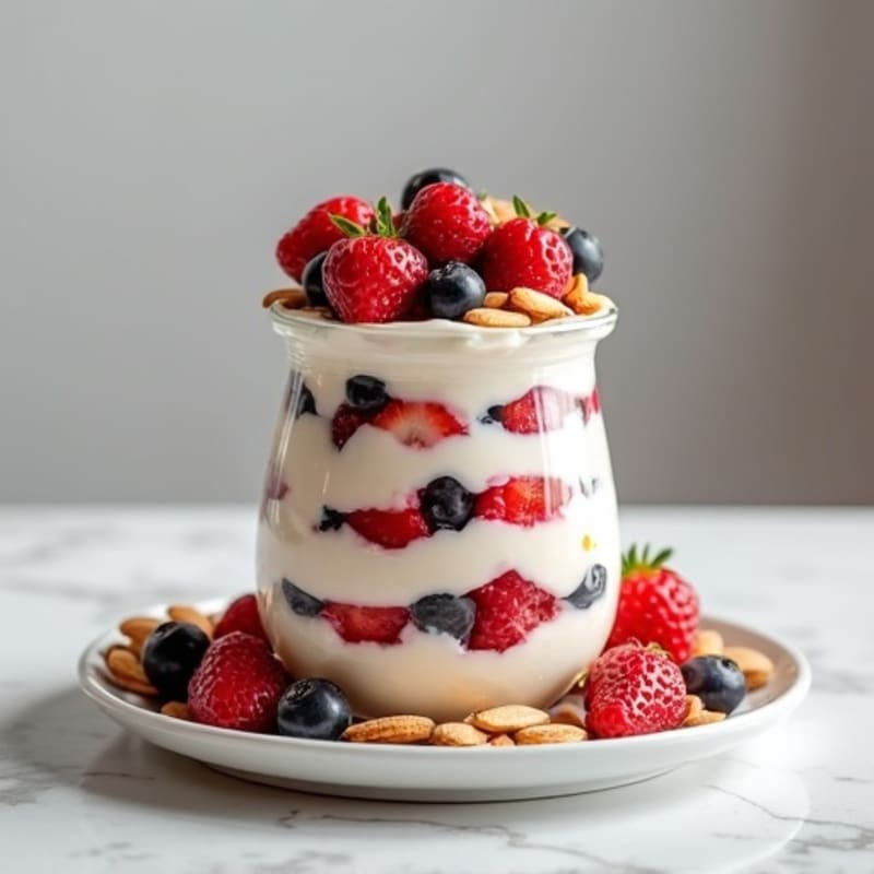 Greek Yogurt Protein Parfait with Mixed Berries and Almonds