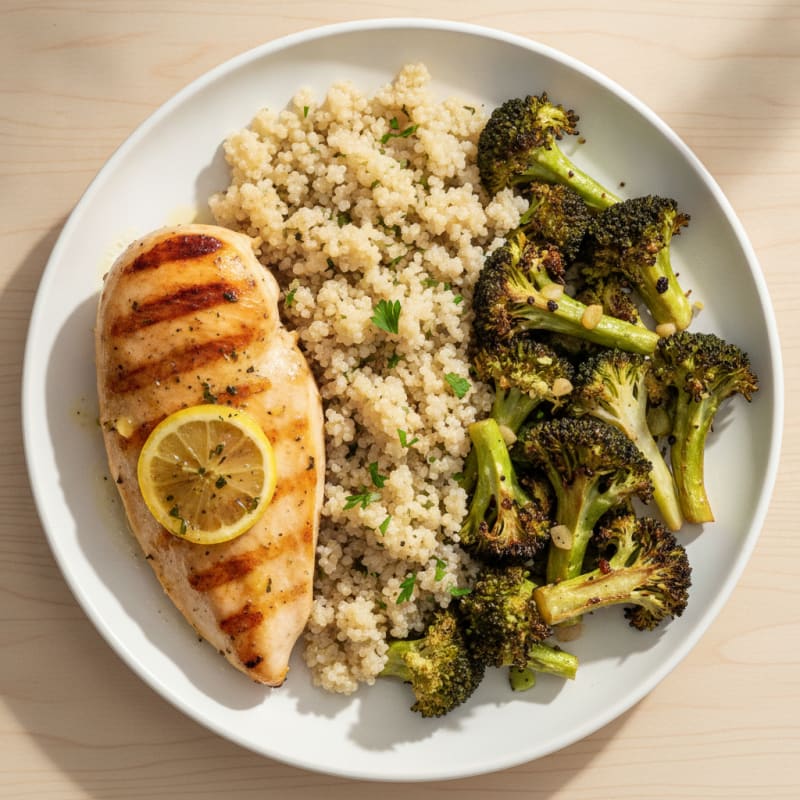 Grilled Chicken Breast with Quinoa and Roasted Broccoli