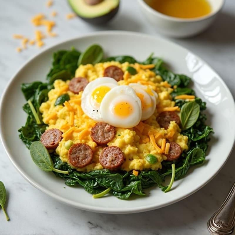 Egg White Scramble with Turkey Sausage and Spinach