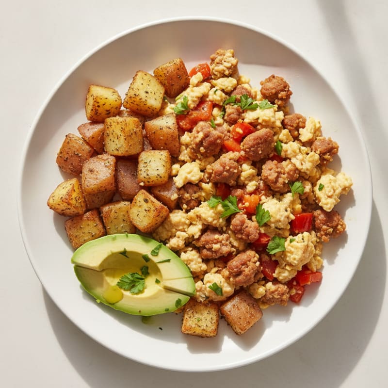 Egg White and Chicken Chorizo Scramble with Roasted Peppers