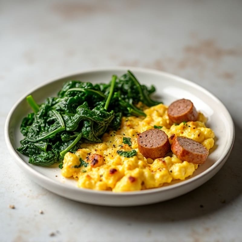 Egg White Spinach Scramble with Turkey Sausage