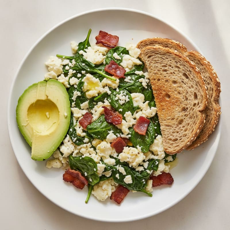 Egg White Scramble with Spinach and Turkey Bacon