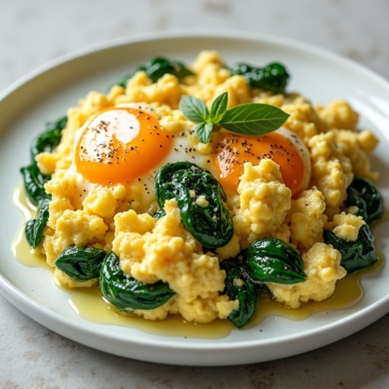 Cottage Cheese Egg Scramble with Spinach and Sautéed Turkey