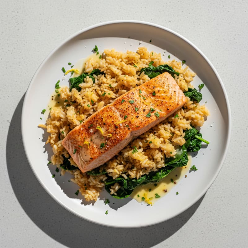 Golden Pan-Seared Salmon with Crispy Rice