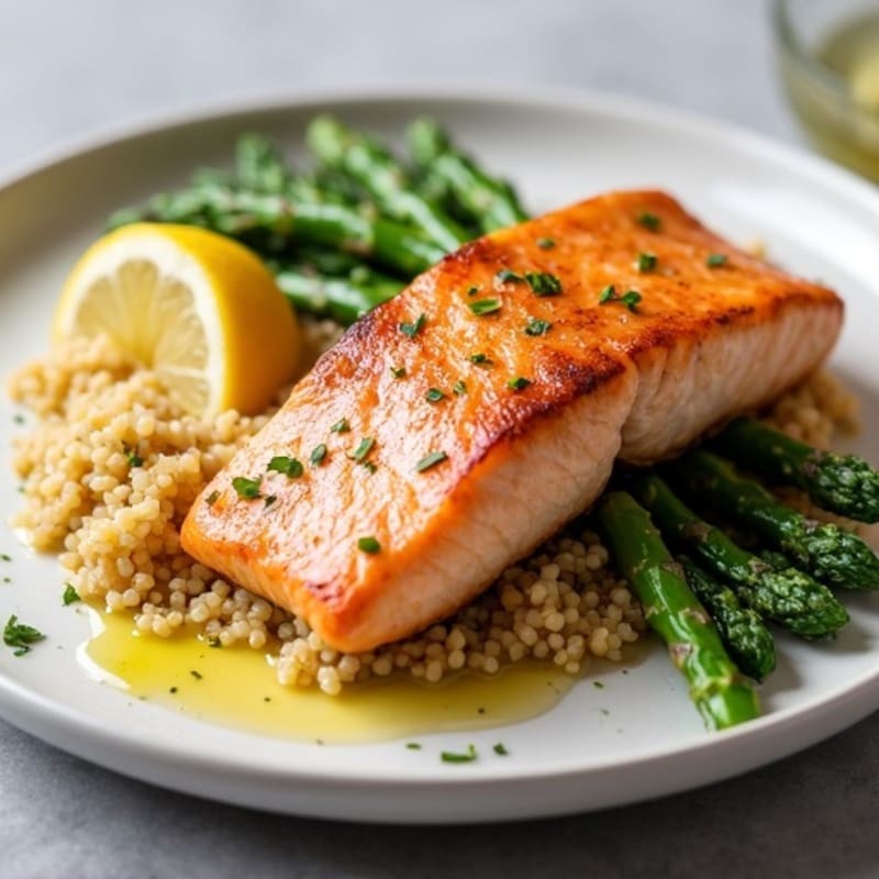 Seared Salmon with Roasted Asparagus and Quinoa