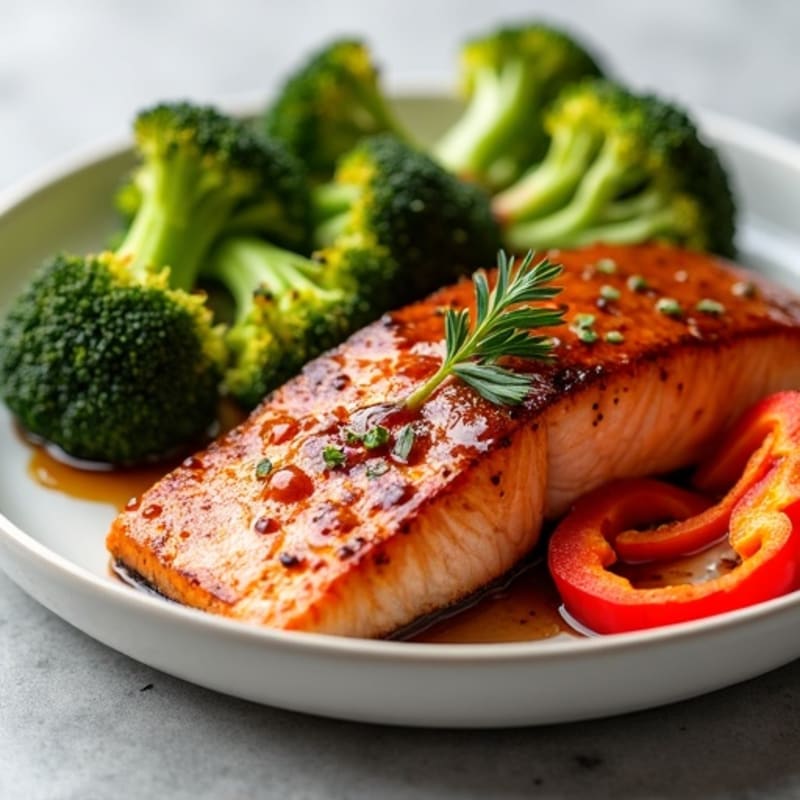 Baked Teriyaki Glazed Salmon with Roasted Vegetables