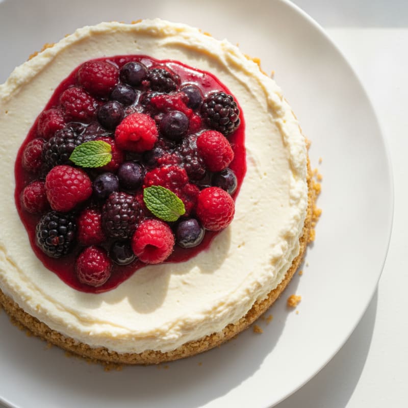 Greek Yogurt Protein Cheesecake with Mixed Berries