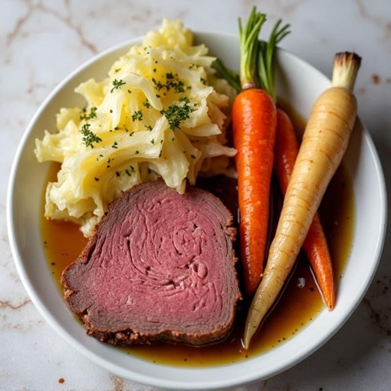 Slow Cooked Lean Corned Beef with Tender Cabbage and Roasted Root Vegetables