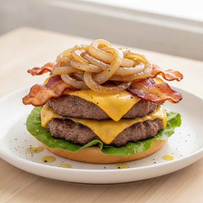 Double Bacon Cheeseburger with Caramelized Onions