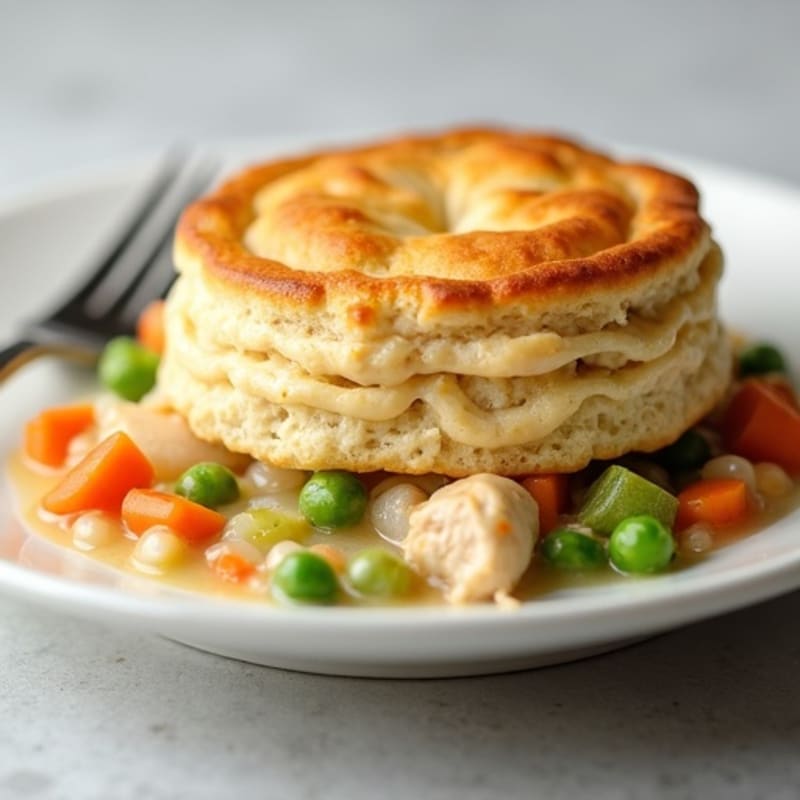 Healthy Creamy Chicken and Vegetable Pot Pie with Fluffy Biscuit Topping