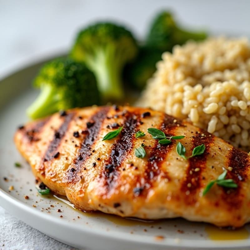 Grilled Chicken Breast with Roasted Broccoli and Quinoa