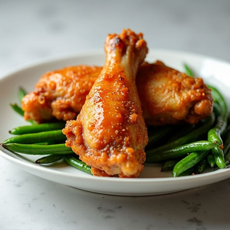 Crispy Honey Garlic Baked Chicken Wings with Roasted Green Beans