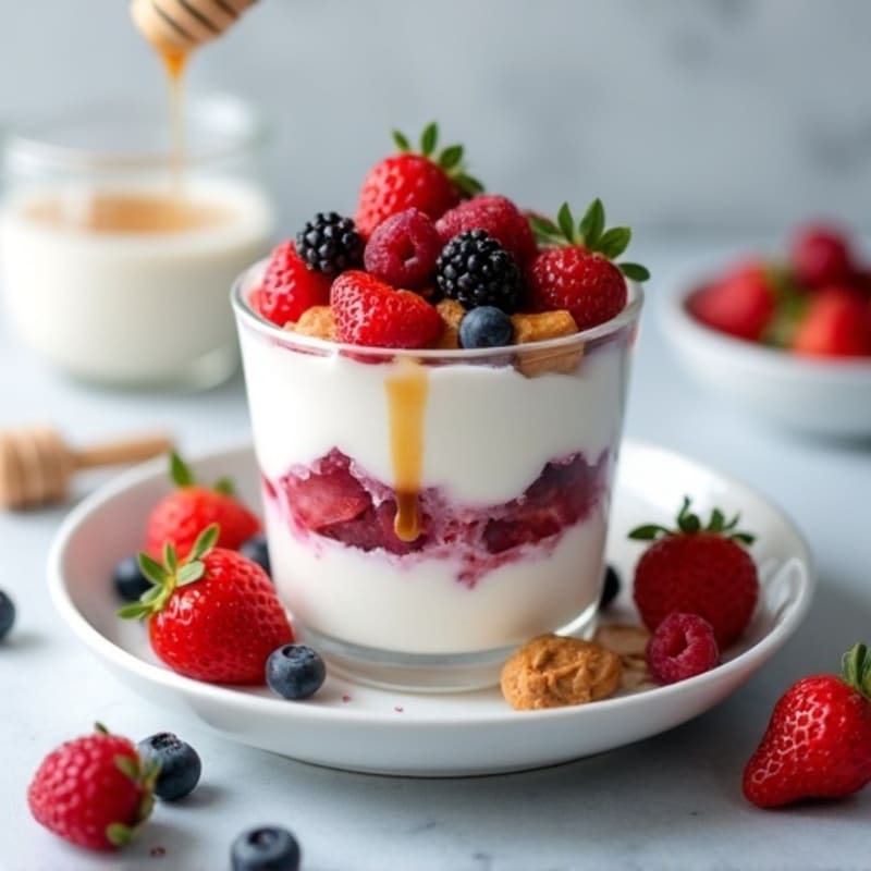 Greek Yogurt Protein Parfait with Mixed Berries and Almond Butter