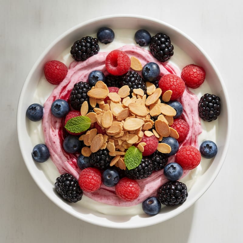 Greek Yogurt Protein Parfait with Mixed Berries and Almonds