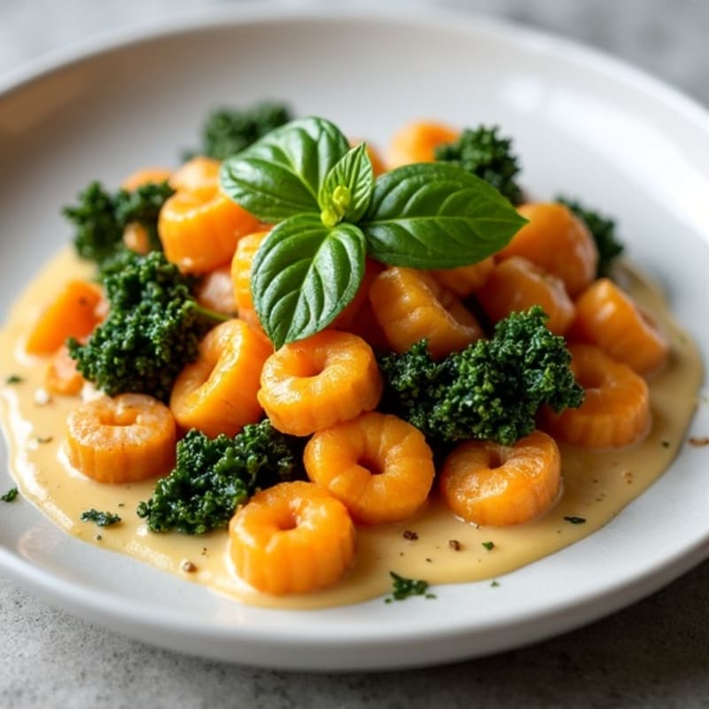 Sweet Potato Gnocchi with Creamy Cashew Sauce and Wilted Kale