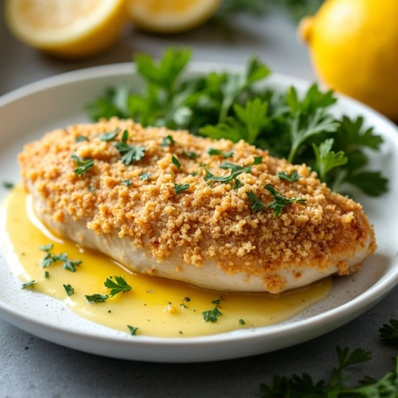 Herb-Crusted Pan Seared Chicken with Lemon Garlic Sauce