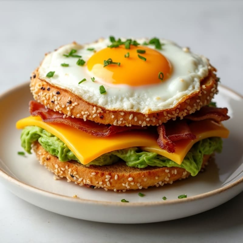 Crispy Egg and Avocado Everything Bagel Stack
