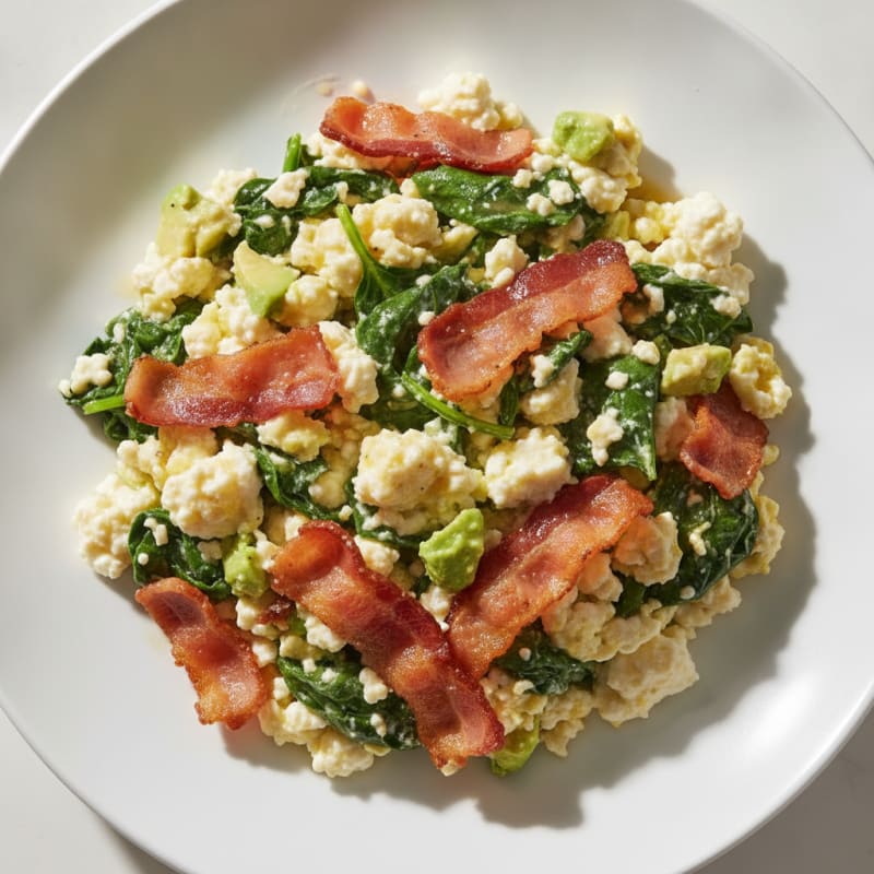 Cottage Cheese Scramble with Spinach and Turkey Bacon