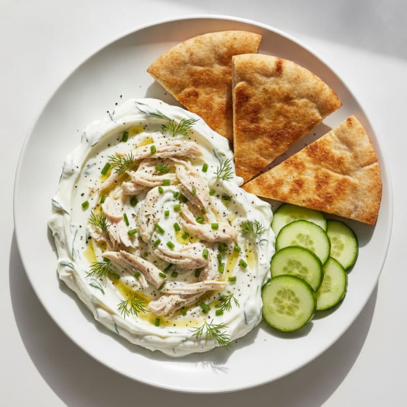 Creamy Greek Yogurt Herb Dip with Chicken and Toasted Pita