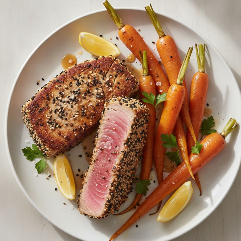Pan-Seared Tuna with Roasted Carrots