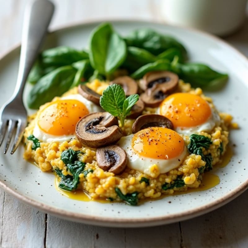 Egg White and Turkey Spinach Scramble with Sautéed Mushrooms