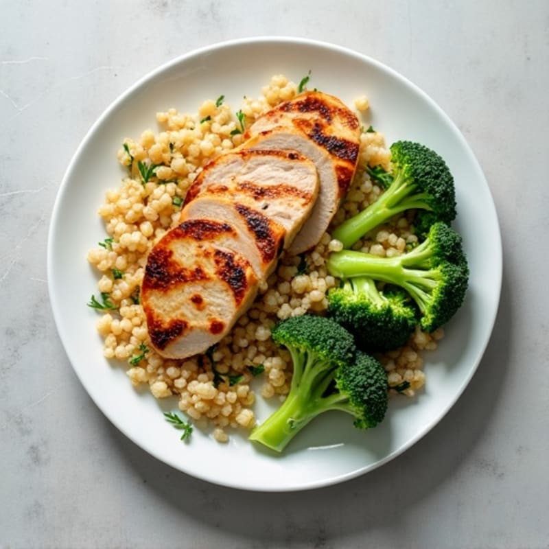 Grilled Turkey Breast with Roasted Broccoli, Quinoa, and Greek Yogurt Side