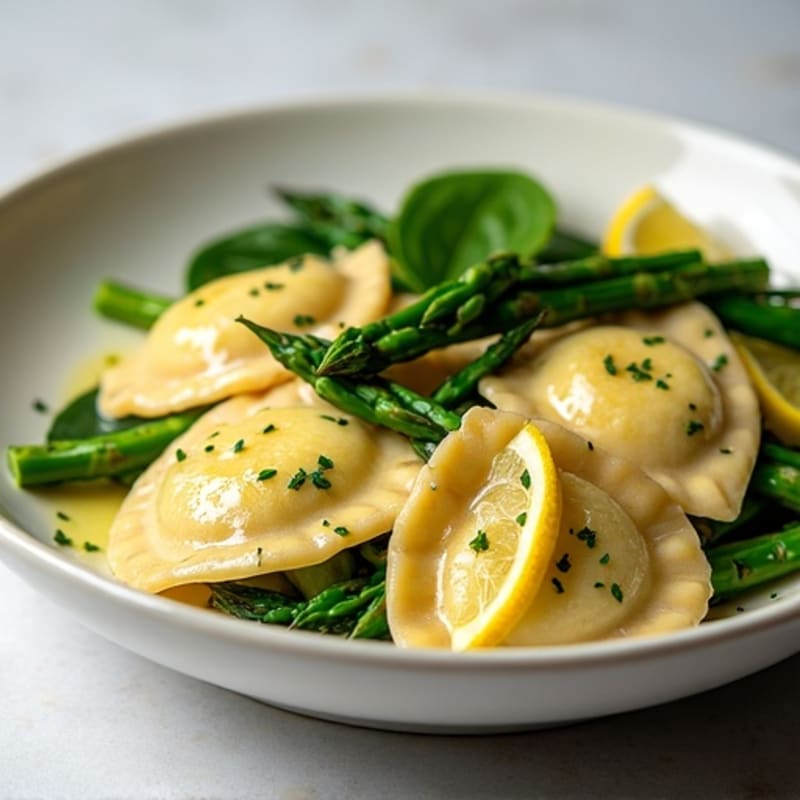 Spinach Ravioli with Lemon-Garlic Chicken and Fresh Asparagus