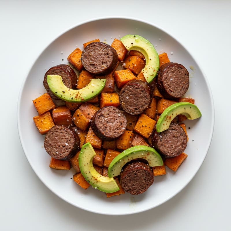 Roasted Beef Sausage and Sweet Potatoes