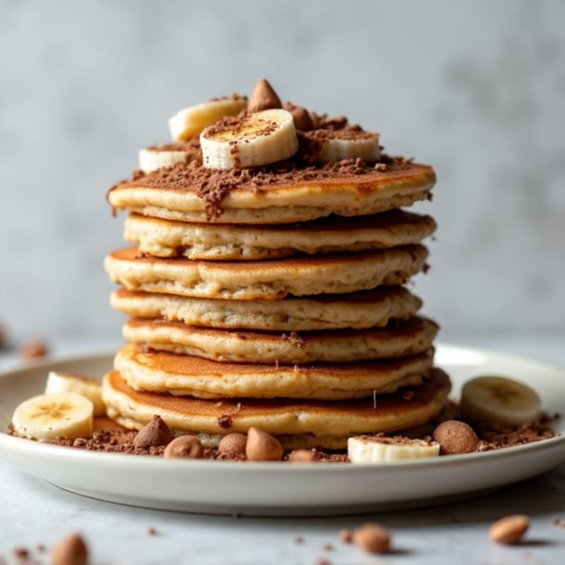 Fluffy Banana Protein Pancakes with Creamy Chocolate Hazelnut Topping