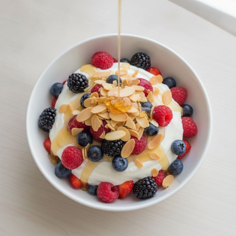 Creamy Greek Yogurt Parfait with Mixed Berries and Almonds