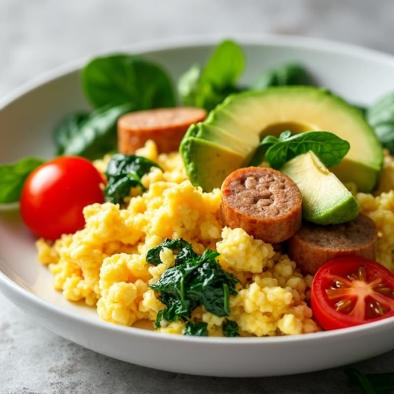 Egg White Scramble with Turkey Sausage and Spinach