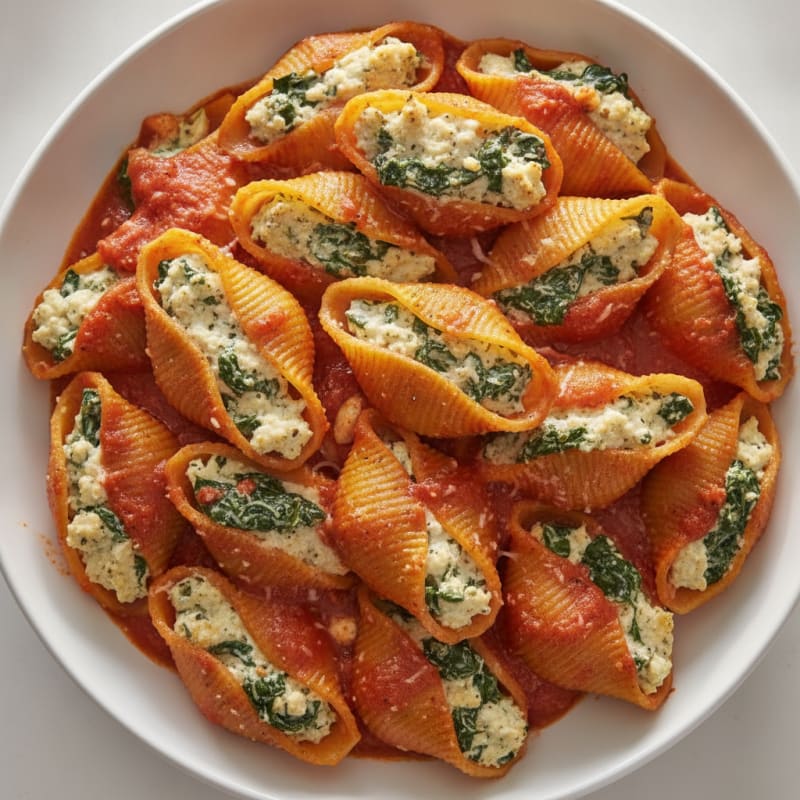 Spinach Ricotta Stuffed Shells with Marinara