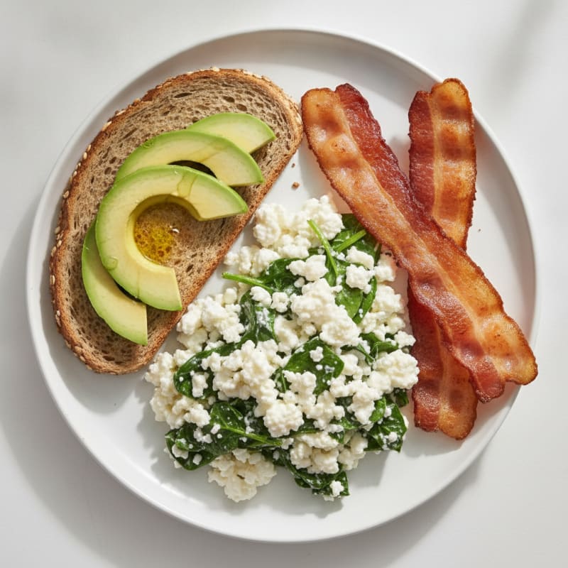 Crispy Turkey Bacon and Egg White Scramble with Cottage Cheese