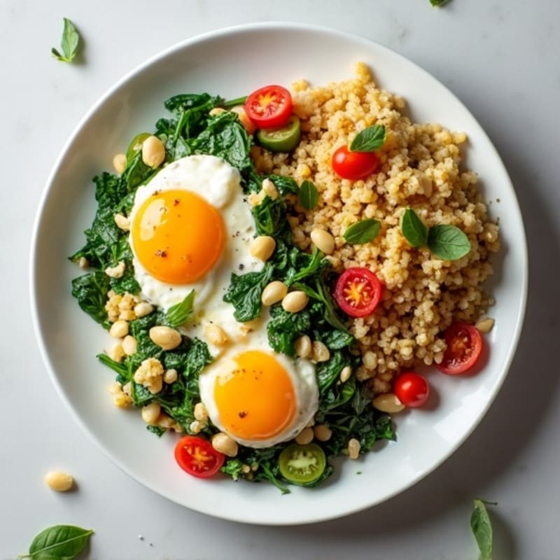 Egg White Spinach Scramble with Cottage Cheese & Quinoa