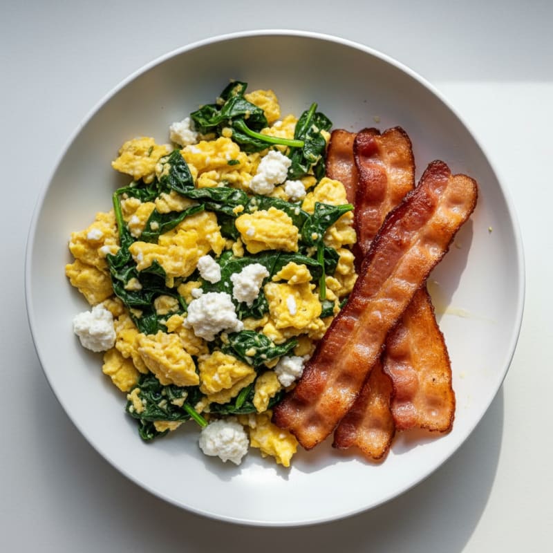 Cottage Cheese Scramble with Spinach and Turkey Bacon